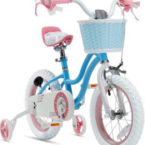 Royalbaby Girls Kids Bike Star girl 16 In. Bicycle Basket Training Wheels Kickstand Blue Child's Cycle