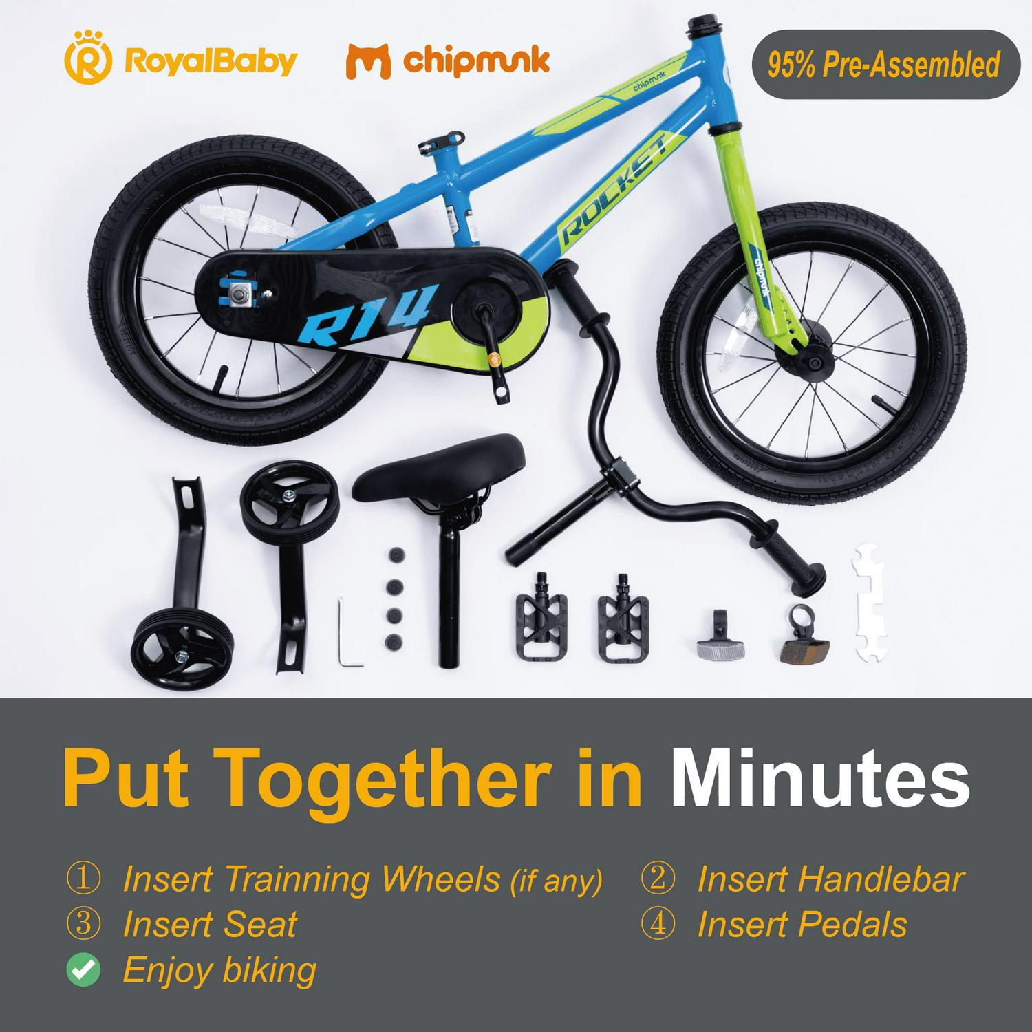 RoyalBaby Rocket 12 inch Bicycle with Training Wheels, Unisex, Ages 3-4, Blue - Image 3