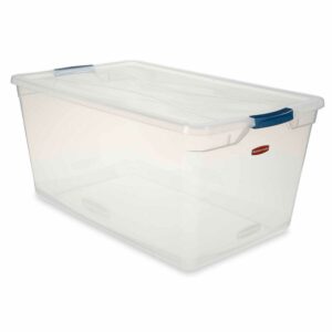Rubbermaid Clever Store Clears Standard Latch Storage Container, 95 qt, Clear