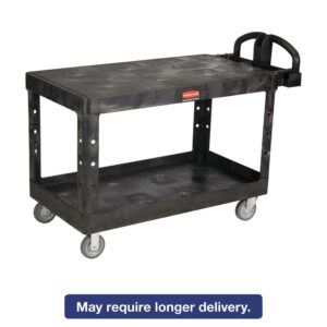 Rubbermaid Commercial Heavy-Duty 2-Shelf Utility Cart, TPR Casters, 25.25w x 54d x 36h, Black -RCP4545BLA
