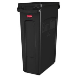 Rubbermaid Commercial Slim Jim with Venting Channels, 23 gal, Plastic, Black
