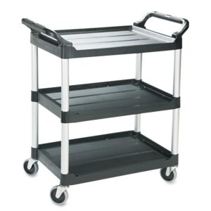 Rubbermaid Commercial Economy Plastic Cart, Three-Shelf, 18.63w x 33.63d x 37.75h, Black -RCP342488BLA