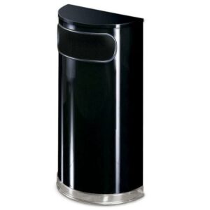 Rubbermaid Commercial Black/Chrome Half Round Receptacle 9 gal Capacity - Semicircular - 32" Height x 18" Width x 9" Depth - Plastic - Chrome