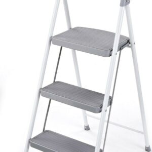 Rubbermaid 3 Step Folding Ladder, Steel Foldable Step Stool, White