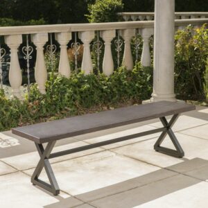 Ruby Outdoor Aluminum Dining Bench with Black Steel Frame, Brown