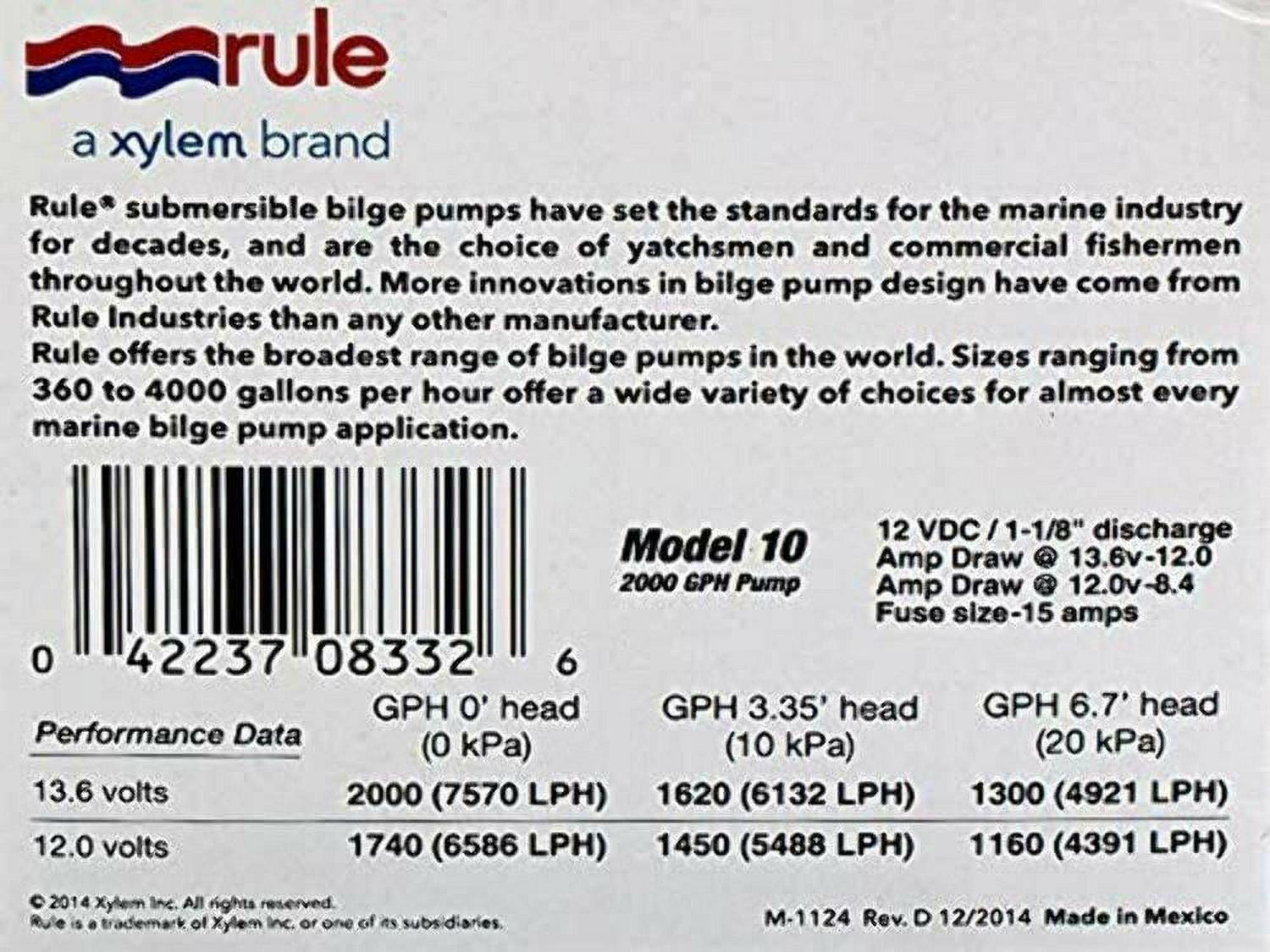 Rule 10 Higher Capacity Bilge Pump - 2000 GPH, 7570 LPH, 12V - Image 3
