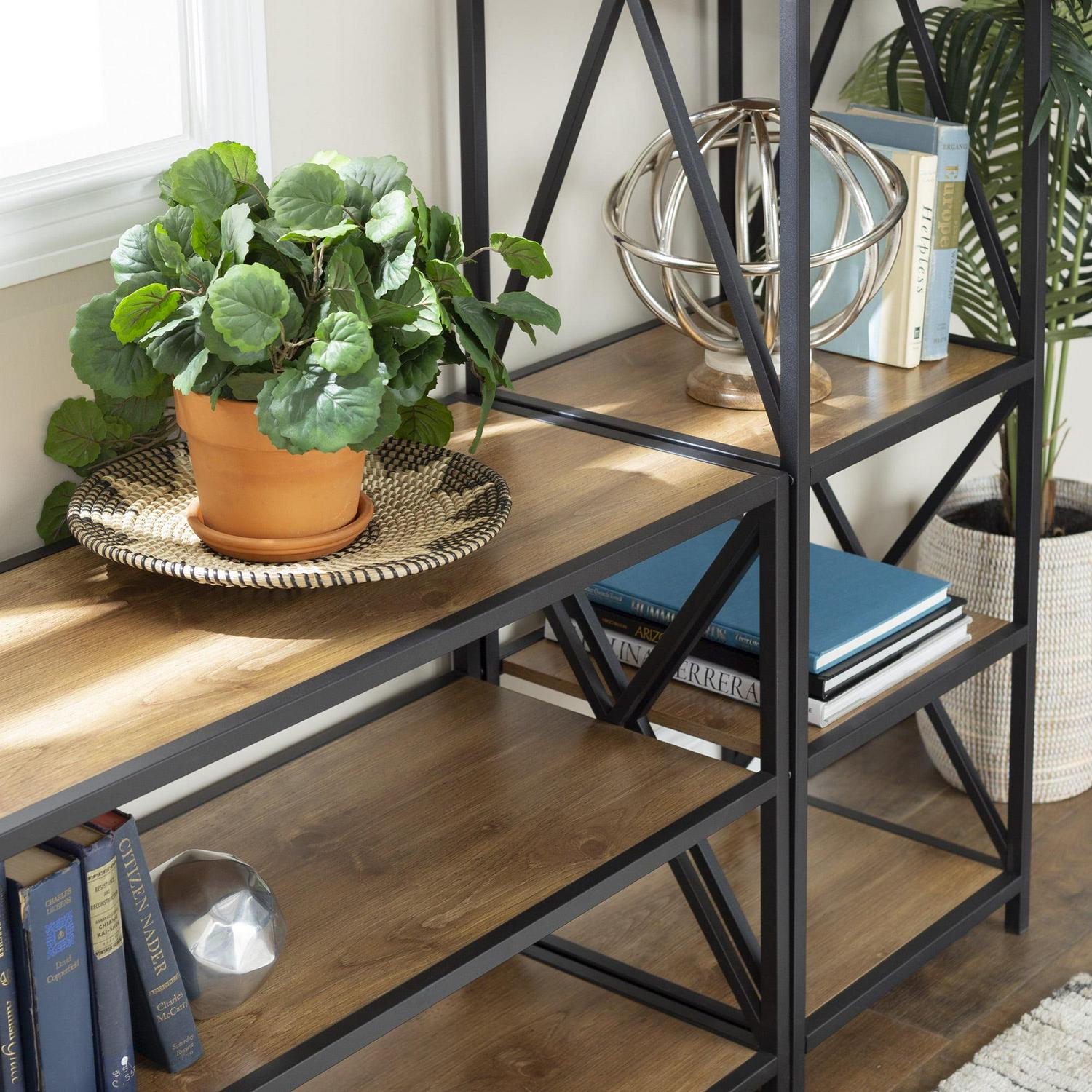 Walker Edison Rustic Metal 3-Shelf Bookcase, Barnwood - Image 3