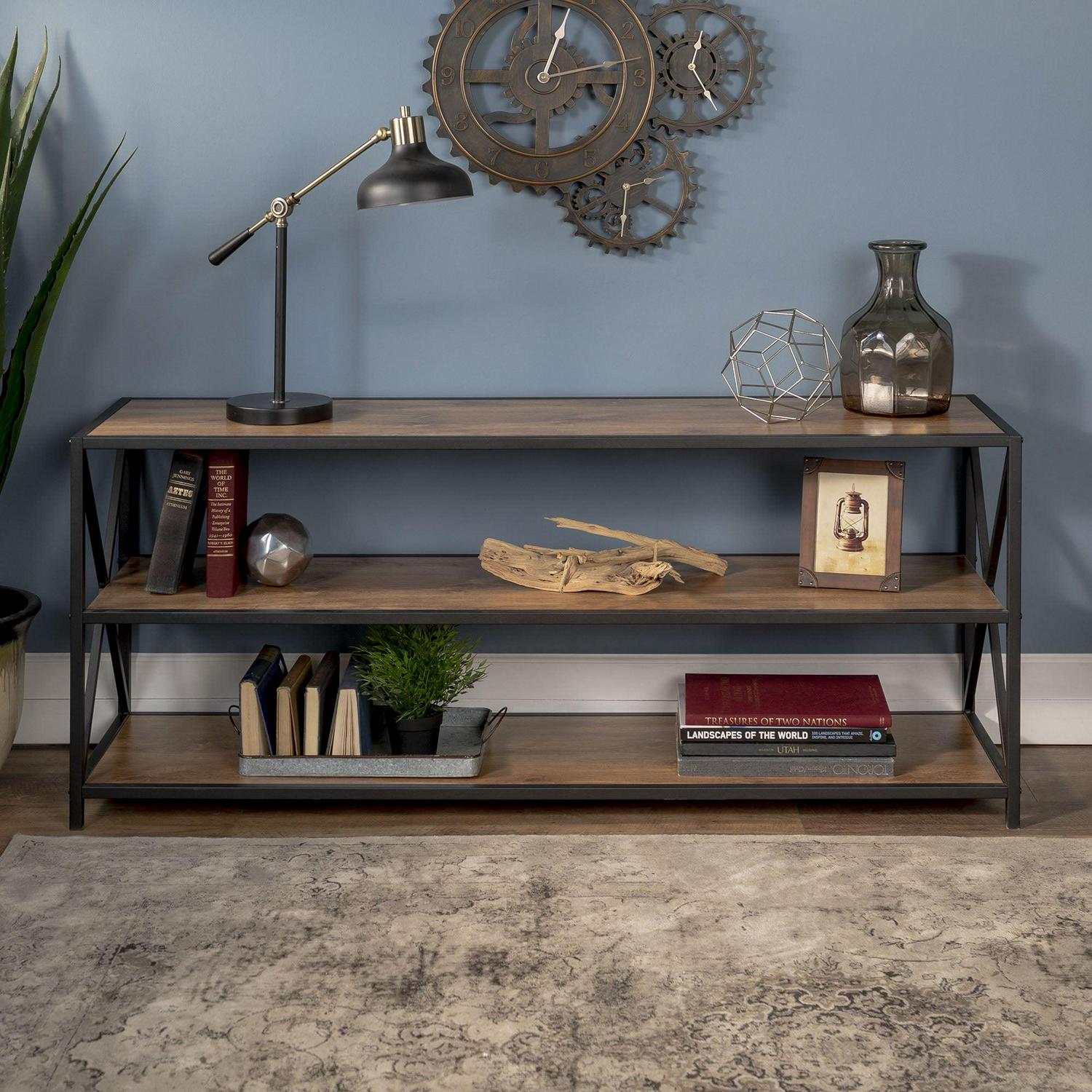 Walker Edison Rustic Metal 3-Shelf Bookcase, Barnwood - Image 2