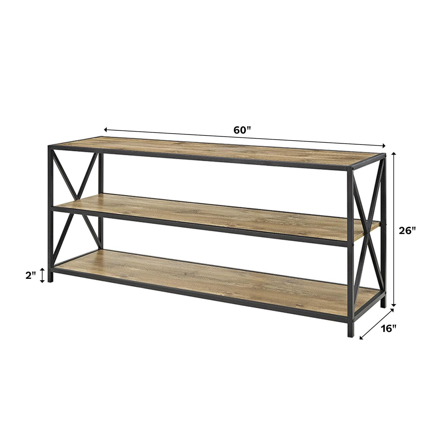 Walker Edison Rustic Metal 3-Shelf Bookcase, Barnwood - Image 5