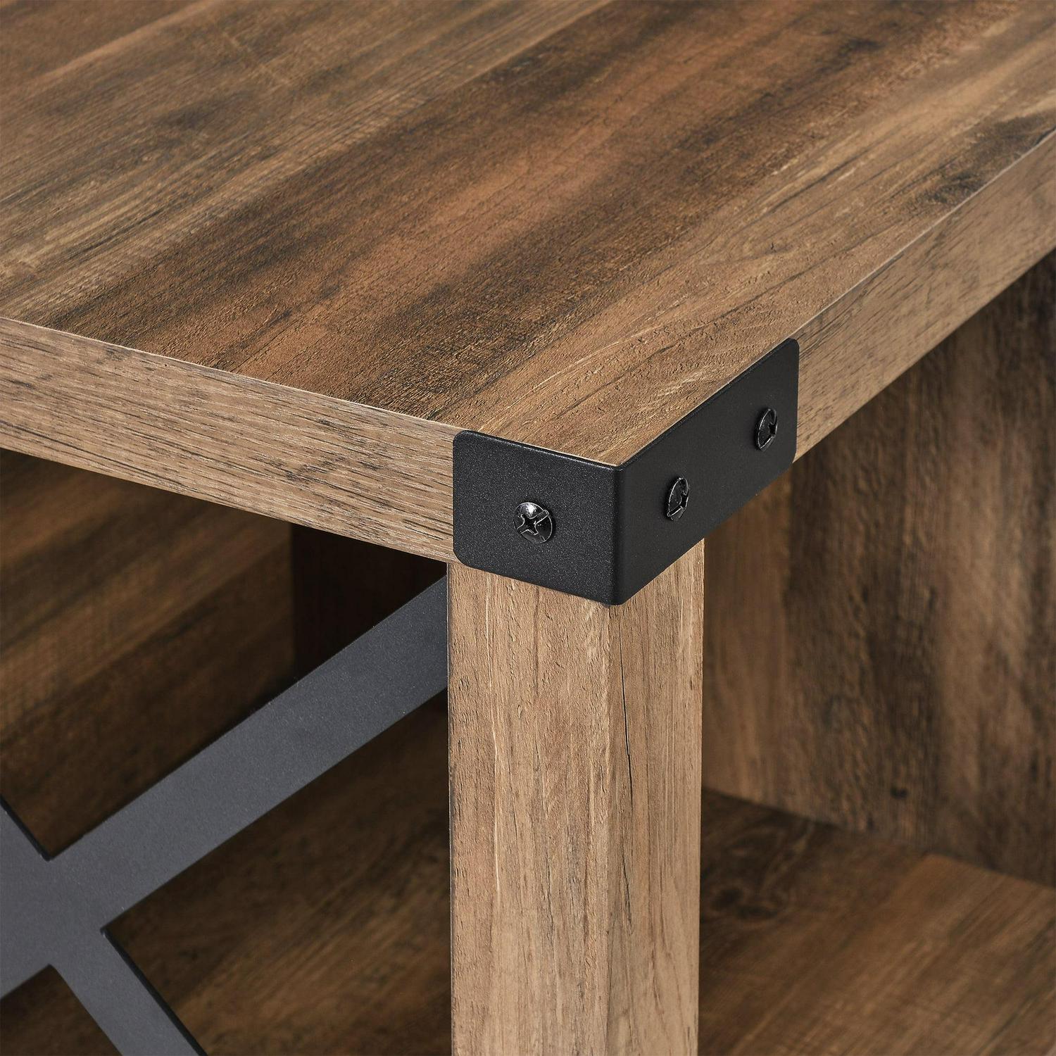 Walker Edison Rustic Farmhouse Entryway Storage Bench, Brown - Image 3