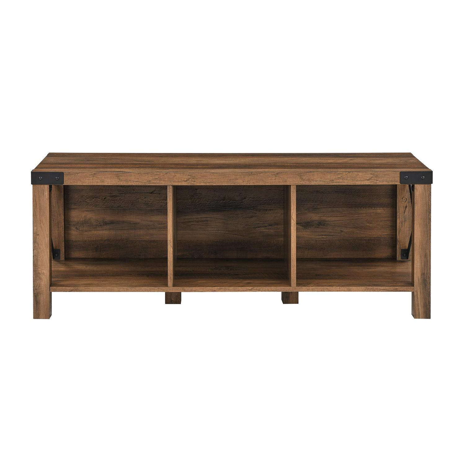 Walker Edison Rustic Farmhouse Entryway Storage Bench, Brown - Image 4