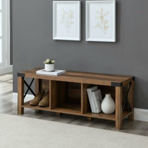 Walker Edison Rustic Farmhouse Entryway Storage Bench, Brown