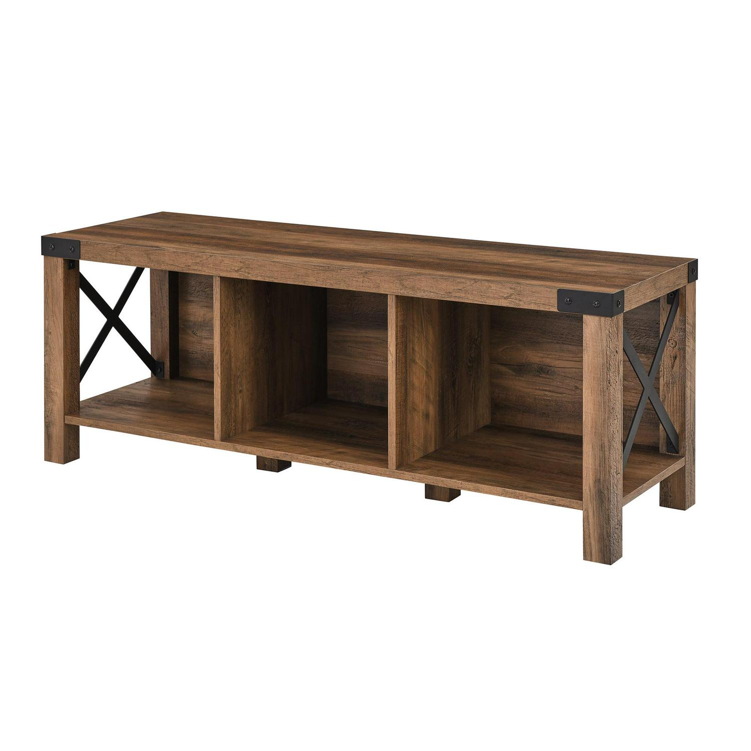 Walker Edison Rustic Farmhouse Entryway Storage Bench, Brown - Image 6
