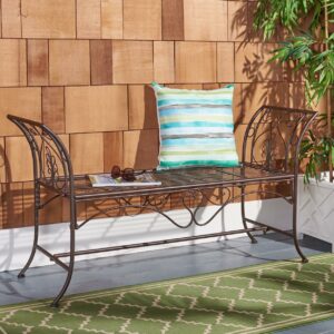 SAFAVIEH Adina Outdoor Patio Wrought Iron Garden Bench, Rustic Brown