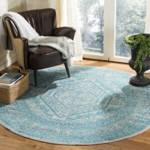 SAFAVIEH Adirondack Xavier Oriental Area Rug, Light Grey/Teal, 6' x 6' Round