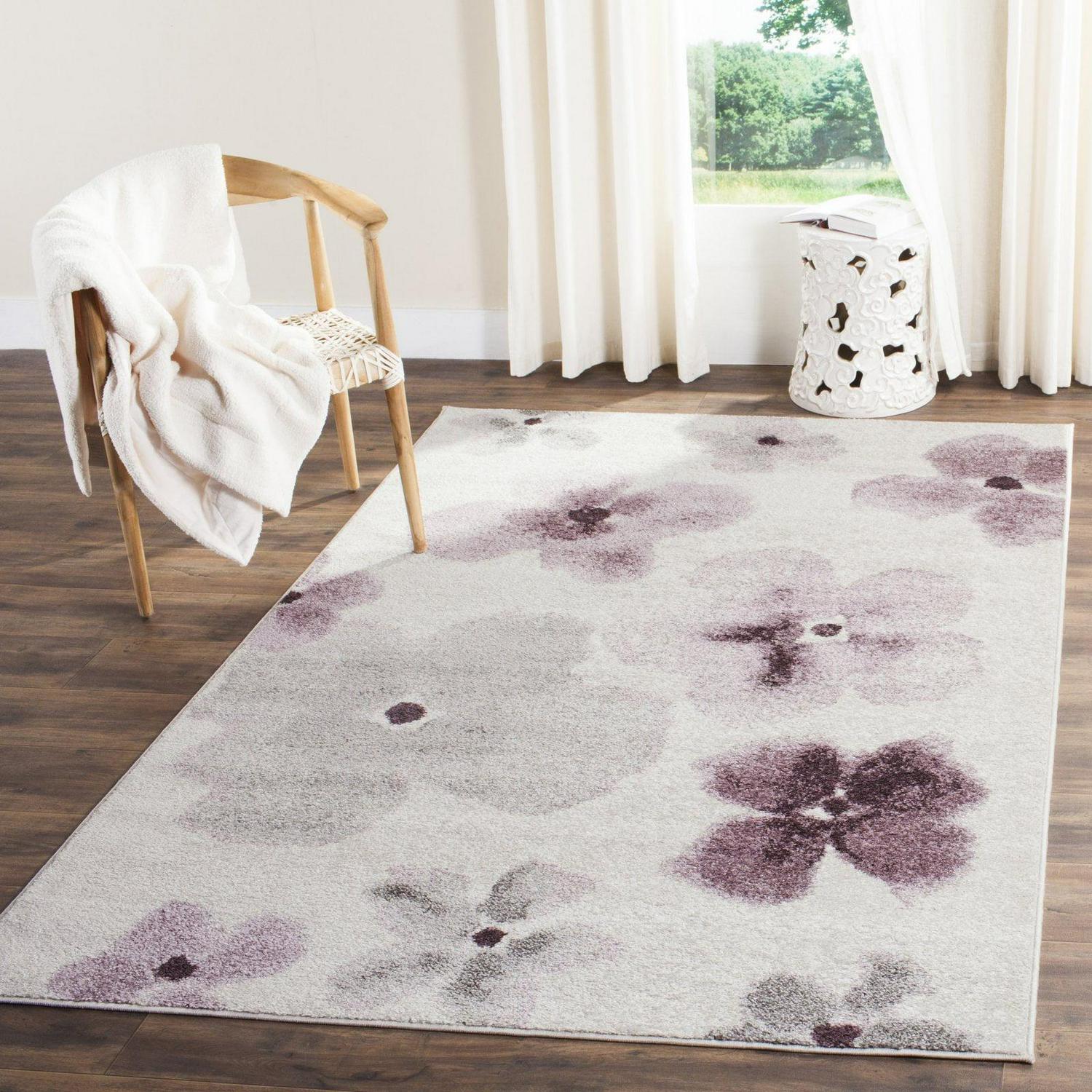 SAFAVIEH Adirondack Feride Floral Area Rug, Ivory/Purple, 5'1" x 7'6" - Image 5