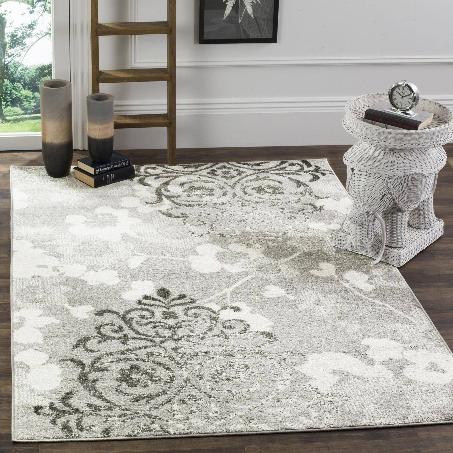 SAFAVIEH Adirondack Hortense Floral Area Rug, Silver/Ivory, 5'1" x 7'6" - Image 2