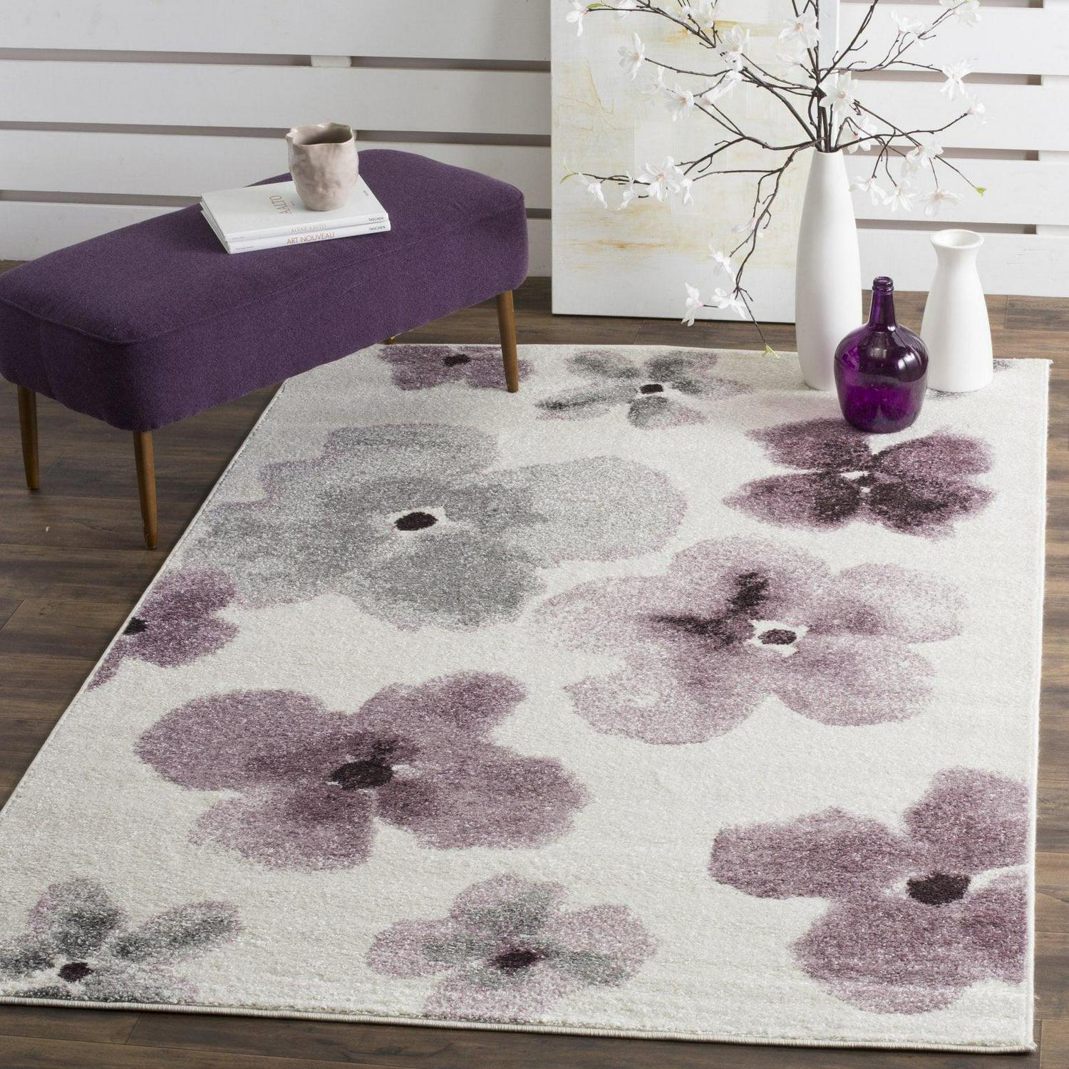 SAFAVIEH Adirondack Feride Floral Area Rug, Ivory/Purple, 5'1" x 7'6" - Image 7