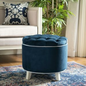 SAFAVIEH Amelia Contemporary Glam Tufted Storage Ottoman, Navy