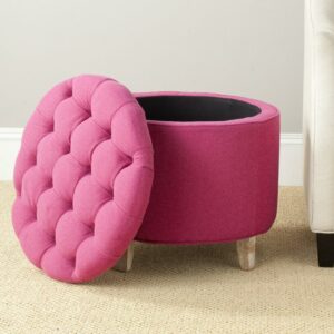SAFAVIEH Amelia Contemporary Glam Tufted Storage Ottoman, Berry