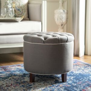 SAFAVIEH Amelia Tufted Storage Ottoman Charcoal / True Taupe