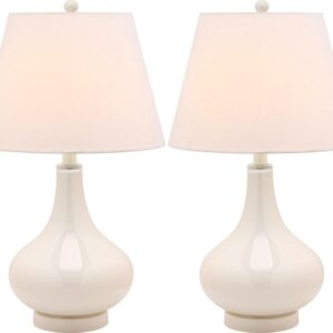 SAFAVIEH Amy 24 in. Pearl Glass Table Lamp with Off-White Cotton Shade, Set of 2