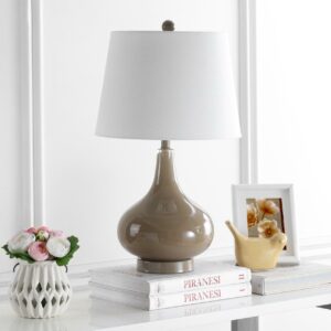 SAFAVIEH Amy 24 in. Taupe Glass Table Lamp with Off-White Cotton Shade, Set of 2