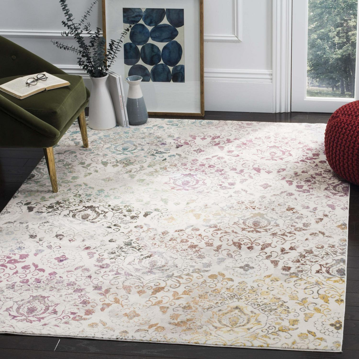 Safavieh Aria Aimee Vintage Boho Damask Rug Cream/Multi 4' x 6' 4' x 6' Indoor Living Room,Bedroom,Dining Room Rectangle