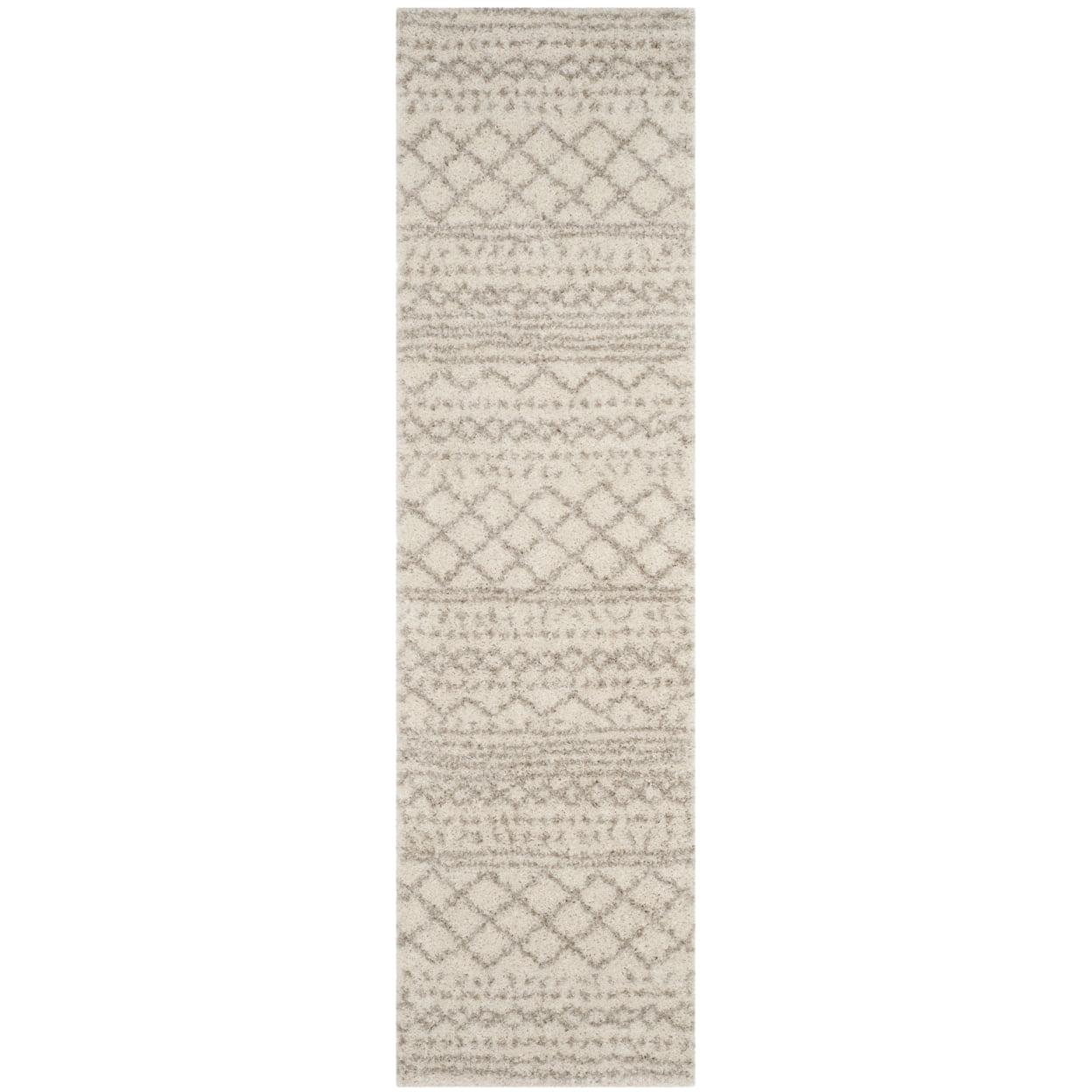 SAFAVIEH Arizona Teagan Geometric Shag Runner Rug, Ivory/Beige, 2'3" x 18'