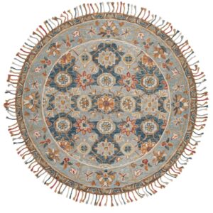 SAFAVIEH Aspen Andi Southwestern Wool Area Rug, Grey/Navy, 7' x 7' Round