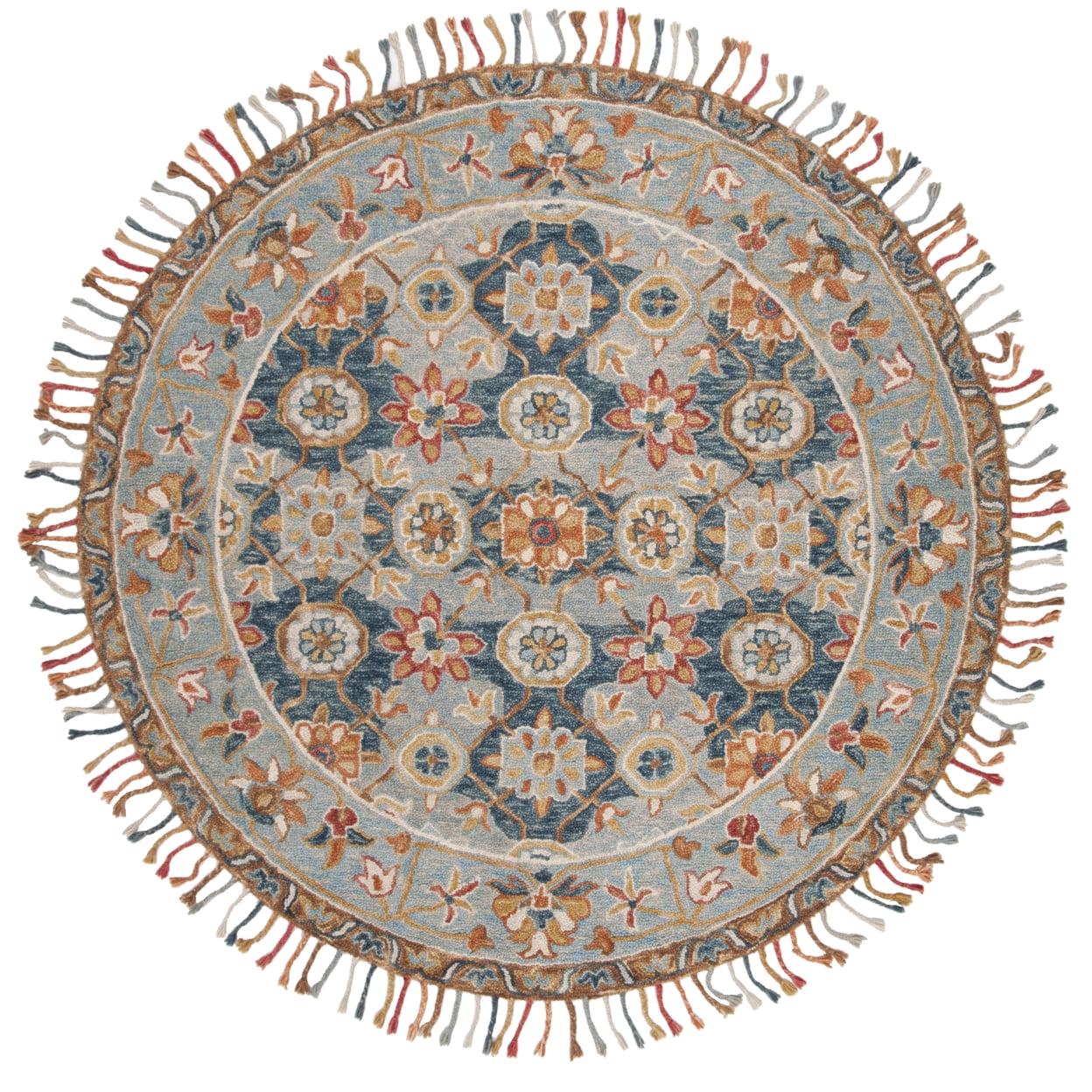 SAFAVIEH Aspen Andi Southwestern Wool Area Rug, Grey/Navy, 7' x 7' Round