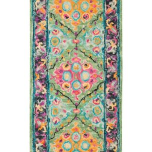 SAFAVIEH Aspen Emely Floral Wool Runner Rug, Light Green/Black, 2'3" x 7'