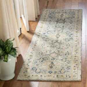 SAFAVIEH Aspen Stafford Oriental Wool Runner Rug, Moss/Ivory, 2'3" x 7'