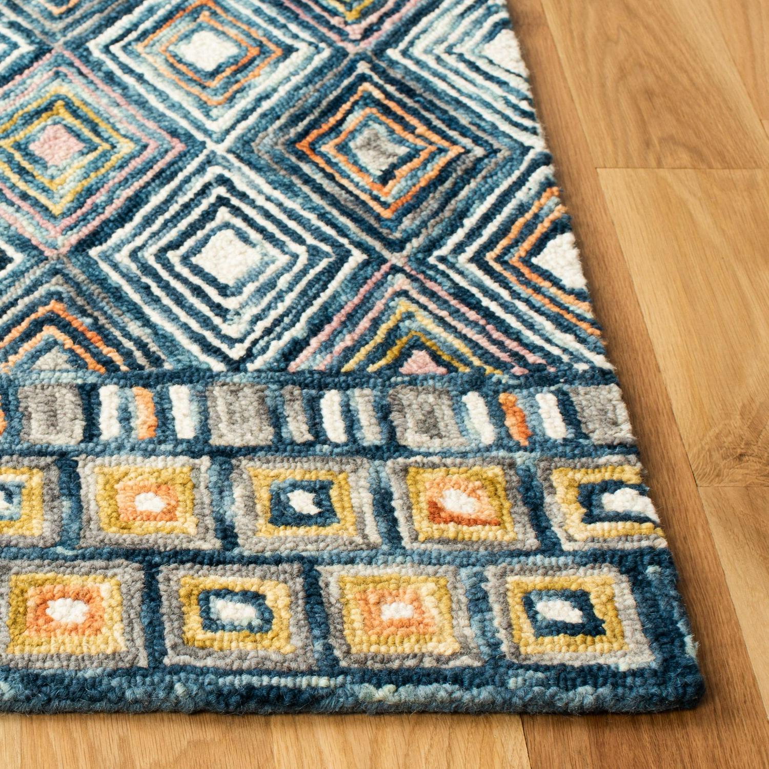 SAFAVIEH Aspen Stars Geometric Diamonds Wool Area Rug, Blue/Gold, 5' x 8' - Image 3