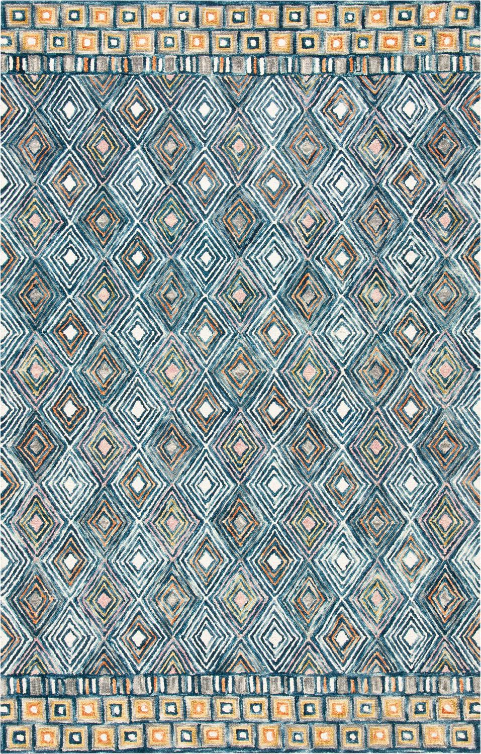 SAFAVIEH Aspen Stars Geometric Diamonds Wool Area Rug, Blue/Gold, 5' x 8' - Image 2