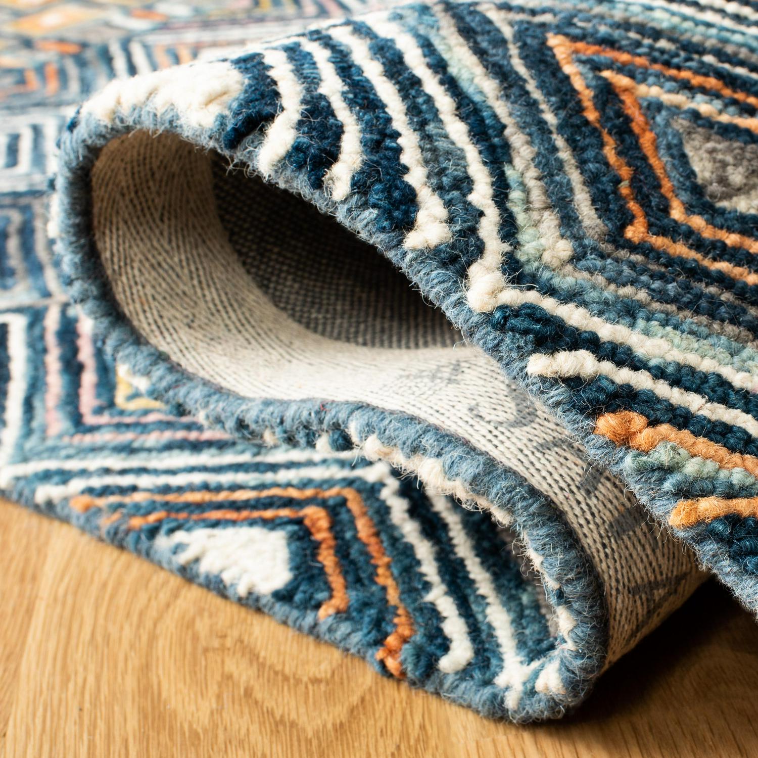 SAFAVIEH Aspen Stars Geometric Diamonds Wool Area Rug, Blue/Gold, 5' x 8' - Image 5