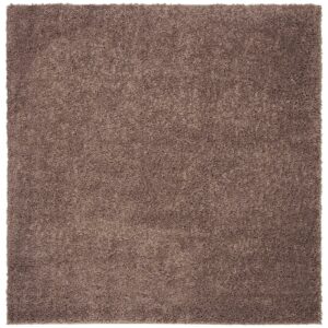 SAFAVIEH August Carlene Solid Plush Shag Area Rug, Taupe, 6'7" x 6'7" Square