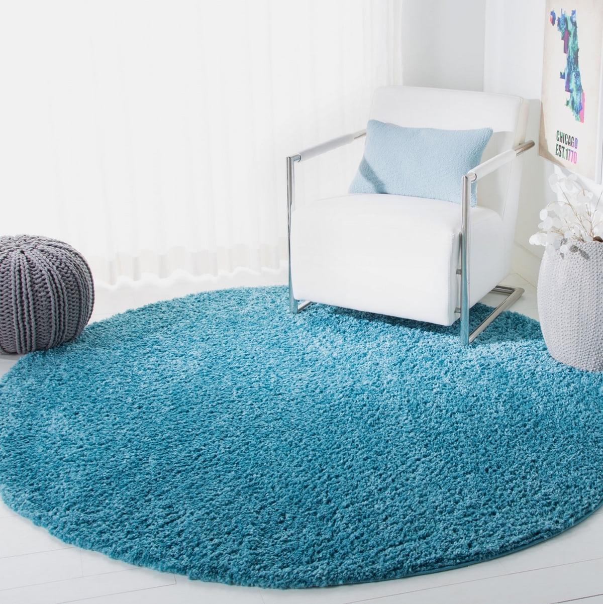 SAFAVIEH August Carlene Solid Plush Shag Area Rug, Turquoise, 5'3" x 5'3" Round - Image 2