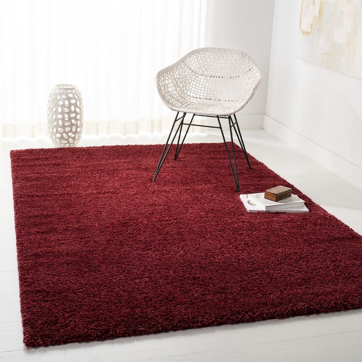 SAFAVIEH August Carlene Solid Plush Shag Area Rug, Burgundy, 5' x 5' Square - Image 2