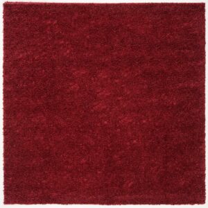 SAFAVIEH August Carlene Solid Plush Shag Area Rug, Burgundy, 5' x 5' Square
