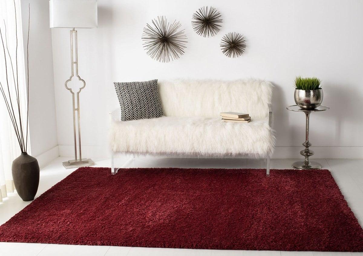 SAFAVIEH August Carlene Solid Plush Shag Area Rug, Burgundy, 5' x 5' Square - Image 3