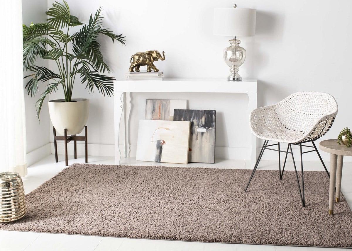 SAFAVIEH August Carlene Solid Plush Shag Area Rug, Taupe, 6'7" x 6'7" Square - Image 3