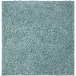 SAFAVIEH August Carlene Solid Plush Shag Area Rug, Aqua, 11' x 11' Square