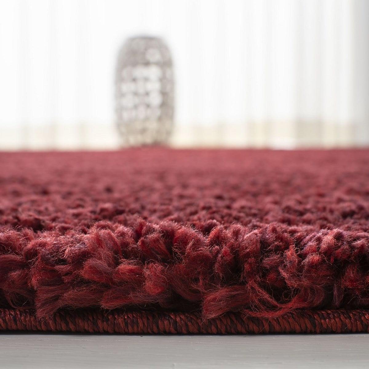 SAFAVIEH August Carlene Solid Plush Shag Area Rug, Burgundy, 5' x 5' Square - Image 5