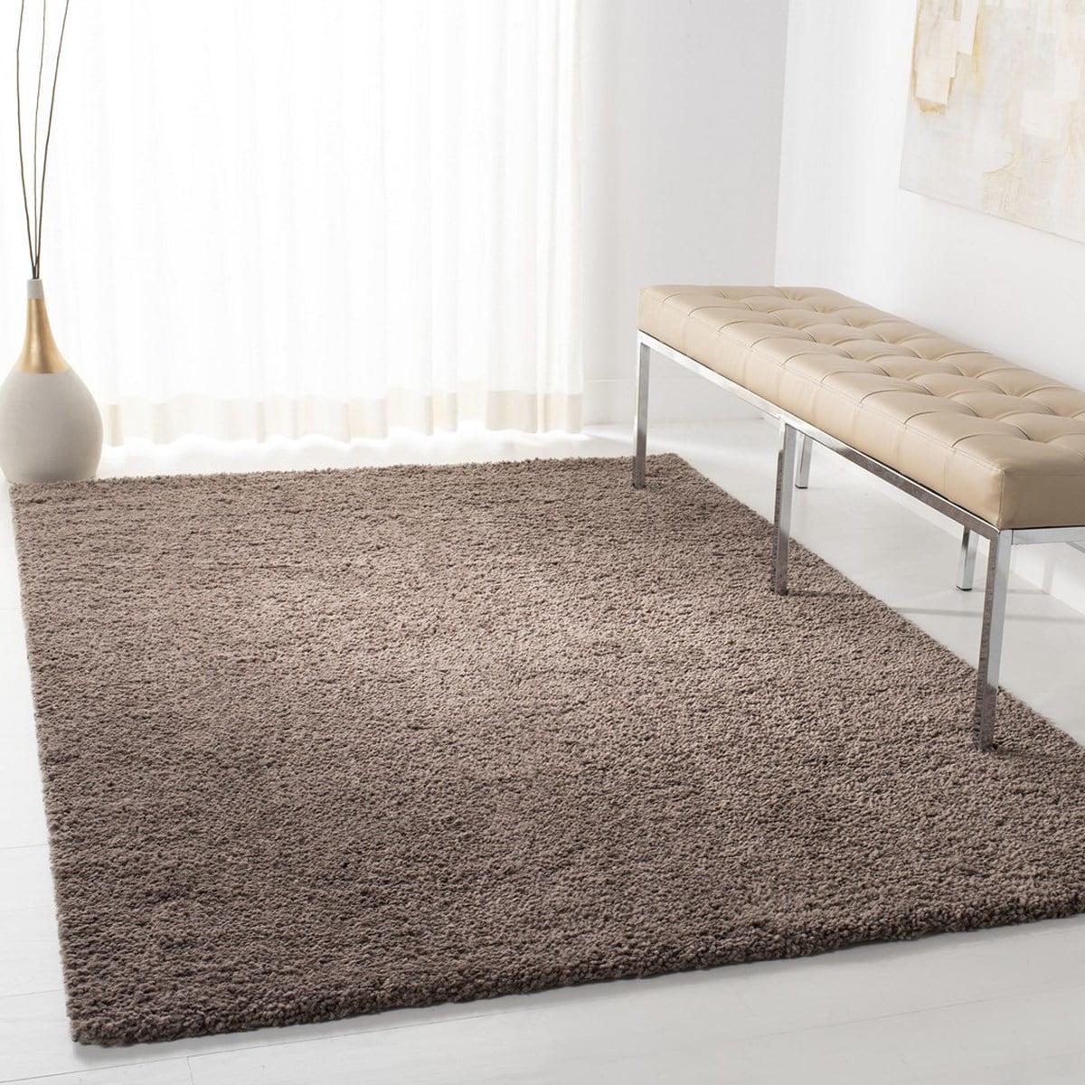 SAFAVIEH August Carlene Solid Plush Shag Area Rug, Taupe, 6'7" x 6'7" Square - Image 2