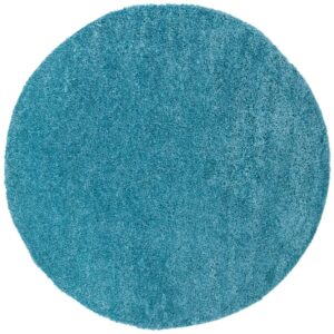 SAFAVIEH August Carlene Solid Plush Shag Area Rug, Turquoise, 5'3" x 5'3" Round