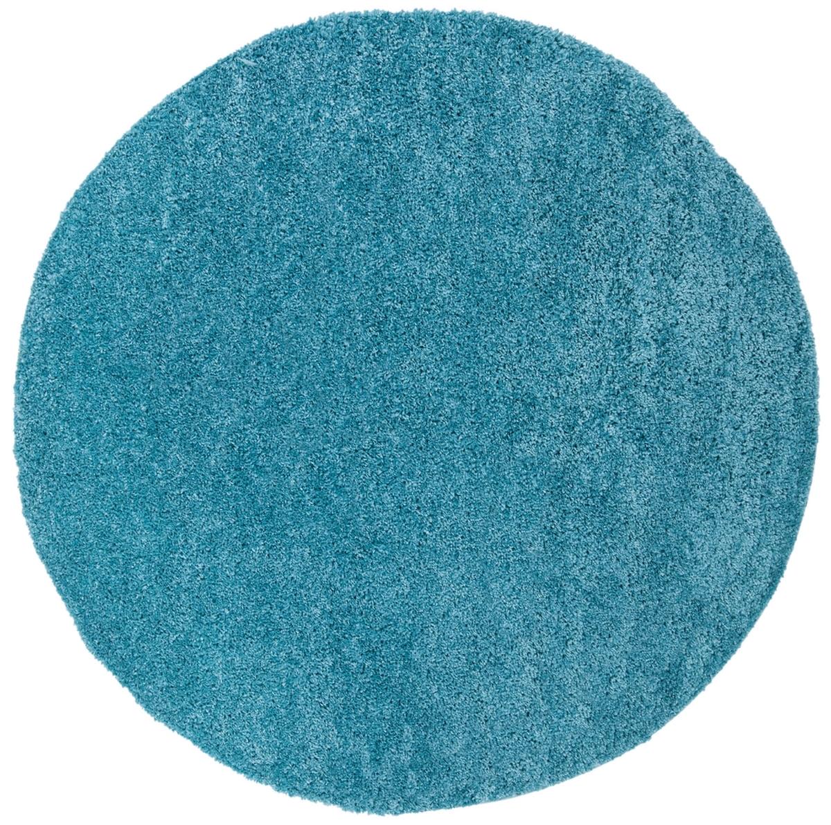 SAFAVIEH August Carlene Solid Plush Shag Area Rug, Turquoise, 5'3" x 5'3" Round