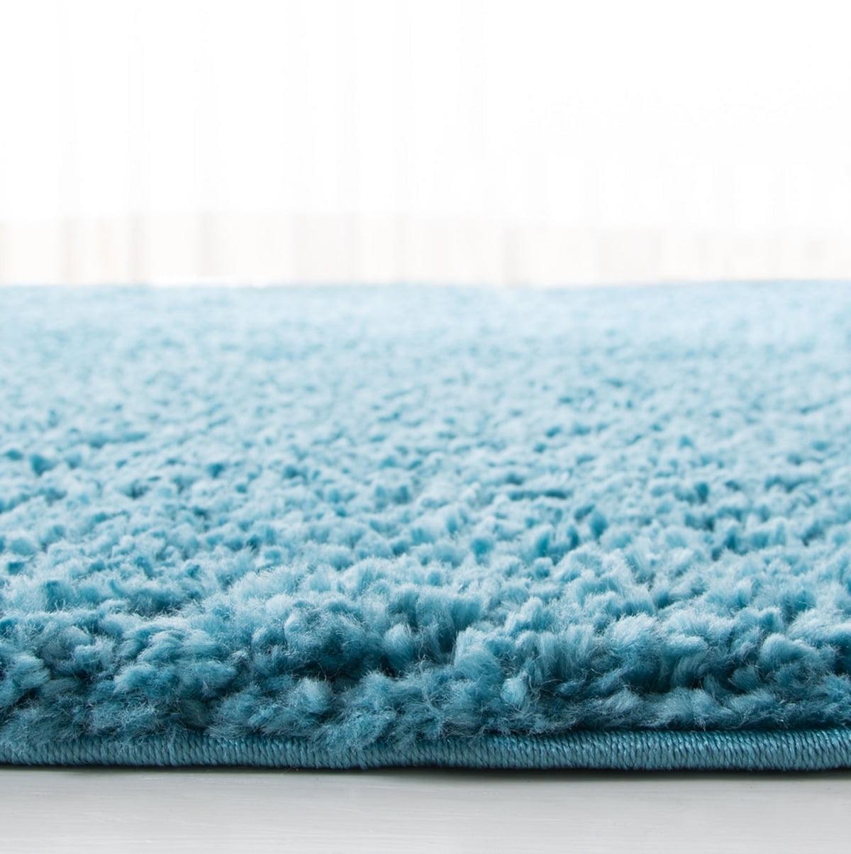 SAFAVIEH August Carlene Solid Plush Shag Area Rug, Turquoise, 5'3" x 5'3" Round - Image 3
