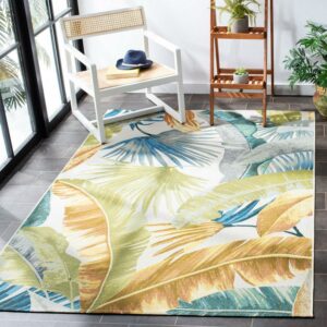 SAFAVIEH Barbados Banana Leaves Outdoor Area Rug, Gold/Green, 5'3" x 7'6"