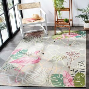 SAFAVIEH Barbados Flamingos Outdoor Area Rug, 5'3" x 7'6", Grey/Pink